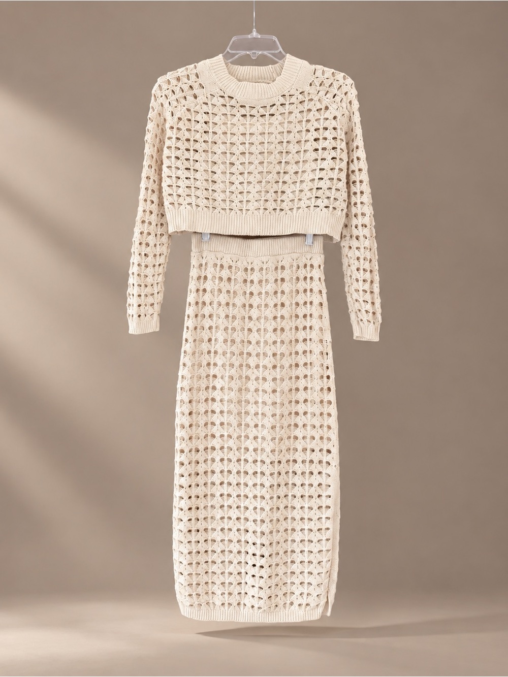Freshman 1996 Cream Open-Knit Two-Piece crochet Sweater set XS